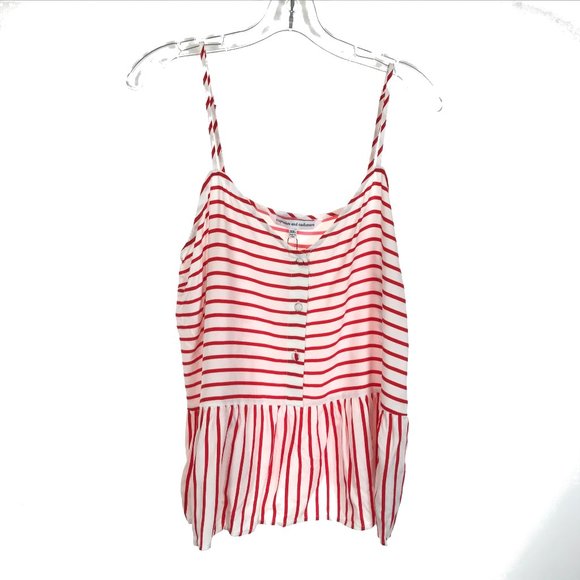 cupcakes & cashmere Tops - NWT Womens Size XXL Cupcakes & Cashmere Striped Button Down Flounce Hem Tank Top